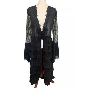Raw Rags Goth Black Lace Duster Upcycled Cardigan Whimsigoth M/L Romantic Fairy